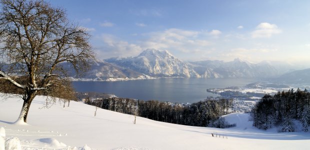 Blick auf den winterlichen Traunsee